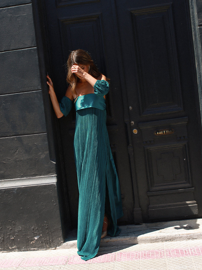 VESTIDO AGNES PETRÓLEO + MANGAS DESMONTABLES