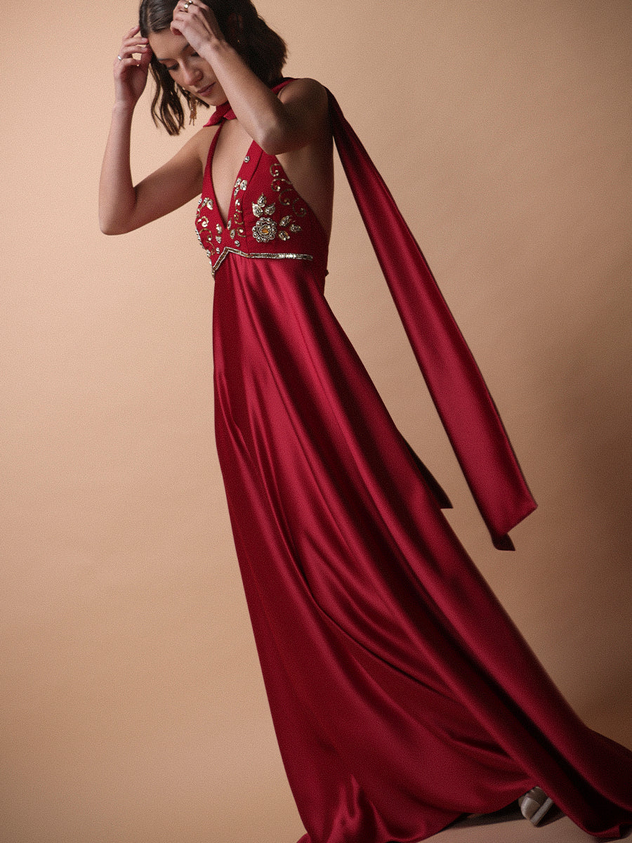 VESTIDO ROSARIO MIXTO • ONE & ONLY ROJO