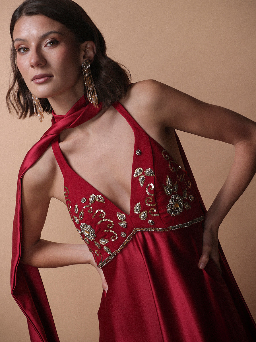 VESTIDO ROSARIO MIXTO • ONE & ONLY ROJO