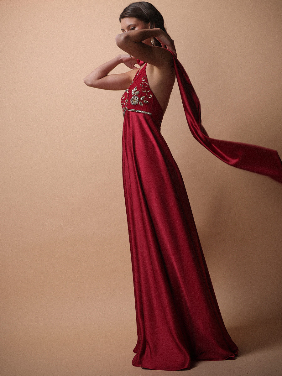 VESTIDO ROSARIO MIXTO • ONE & ONLY ROJO
