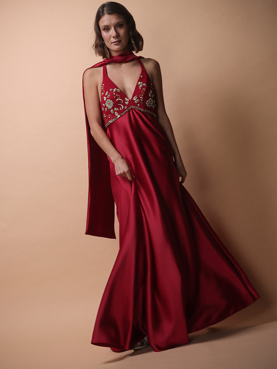 VESTIDO ROSARIO MIXTO • ONE & ONLY ROJO