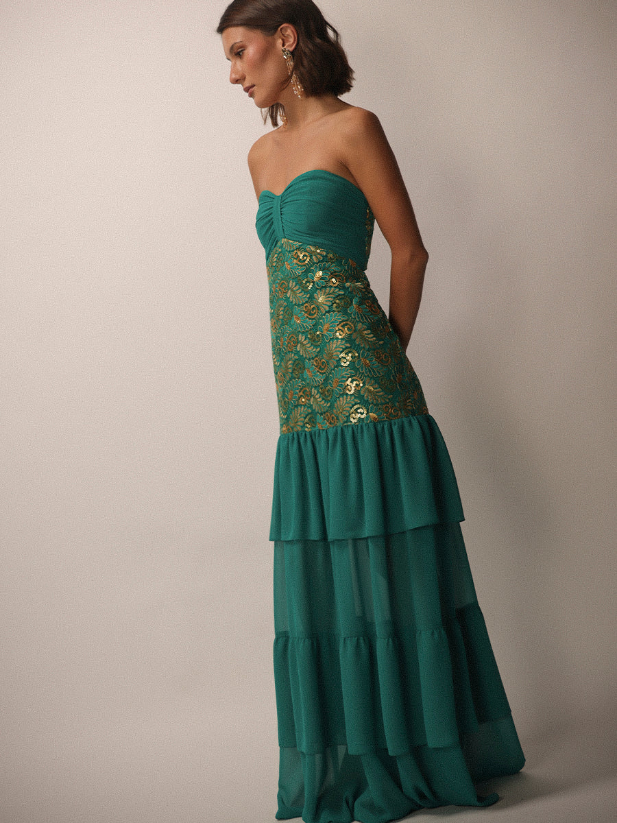 VESTIDO SEVILLA FULL BORDADO + LAZO TURQUESA
