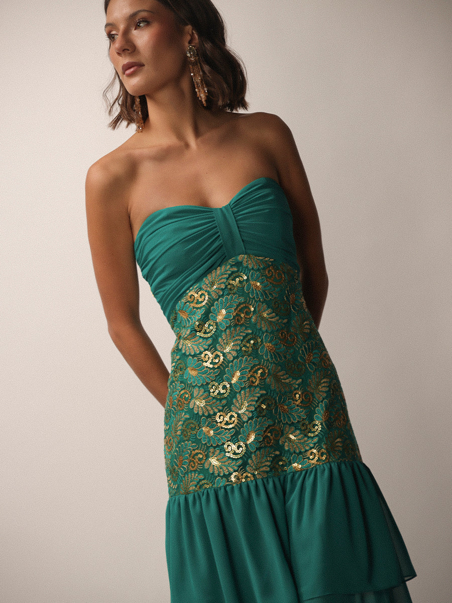 VESTIDO SEVILLA FULL BORDADO + LAZO TURQUESA