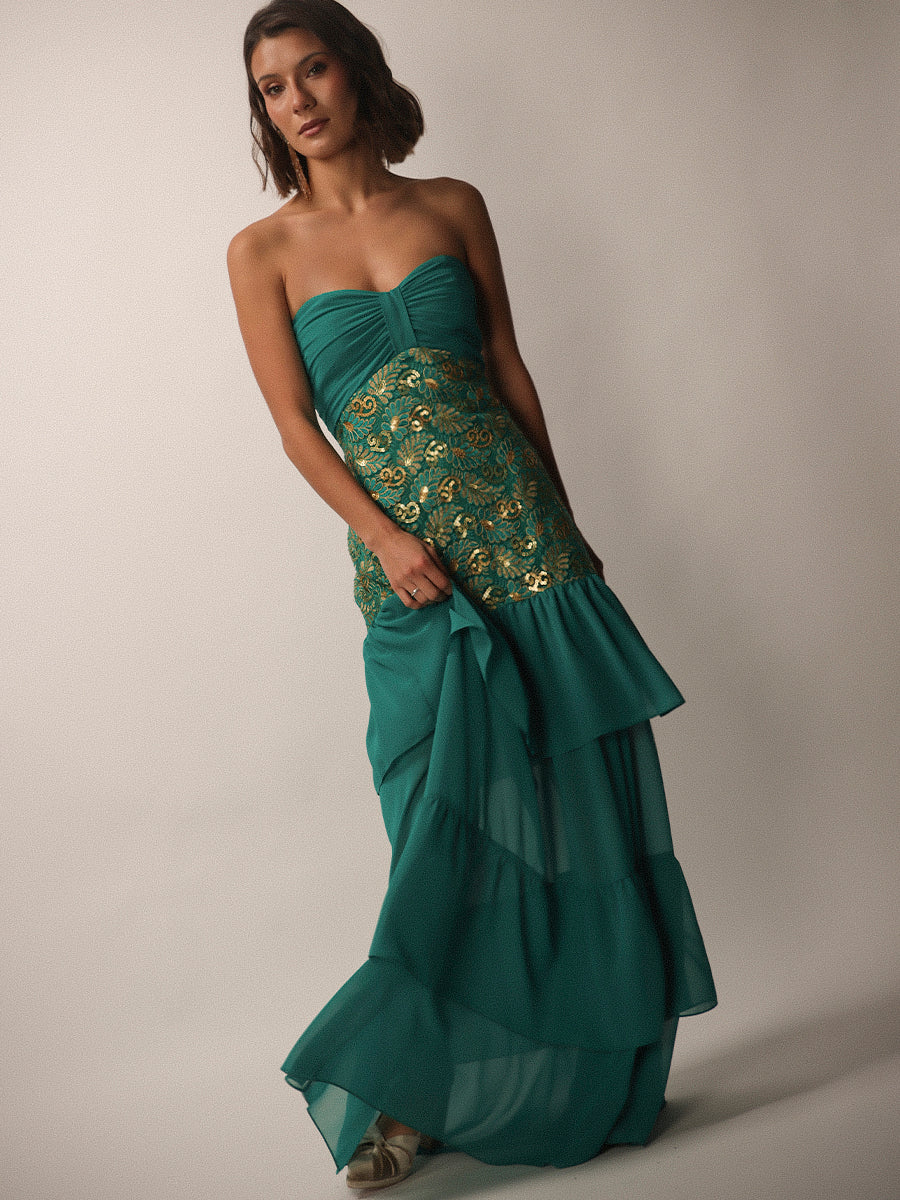 VESTIDO SEVILLA FULL BORDADO + LAZO TURQUESA
