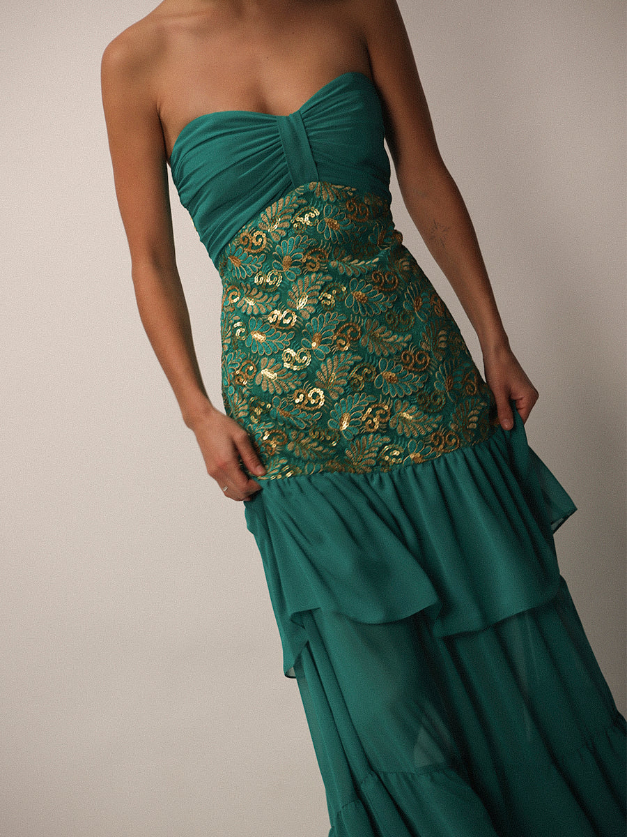 VESTIDO SEVILLA FULL BORDADO + LAZO TURQUESA