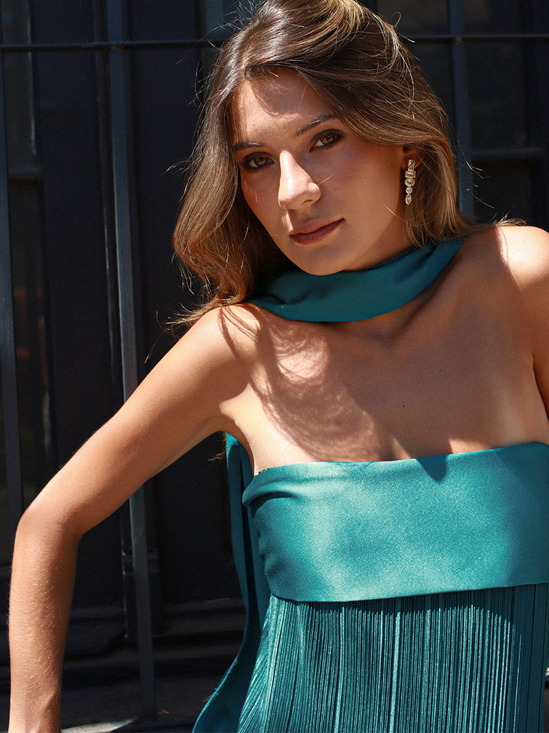 VESTIDO AGNES PETRÓLEO + MANGAS DESMONTABLES